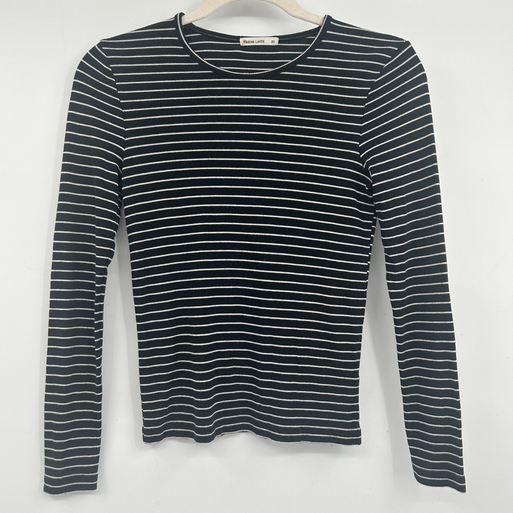 Marine Layer Womens Modal Blend Striped‎ Long Sleeve Ribbed Top Minimalist XS